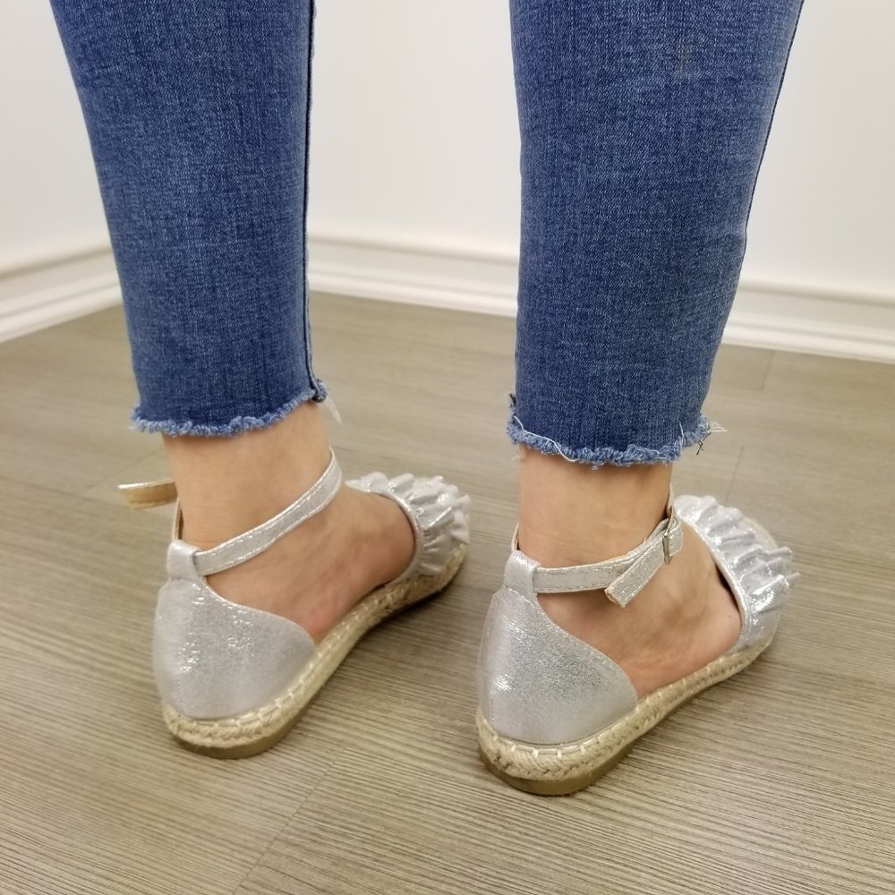 Cutest Sparkly Silver Espadrille Ruffle Sandals - Picture 7 of 8